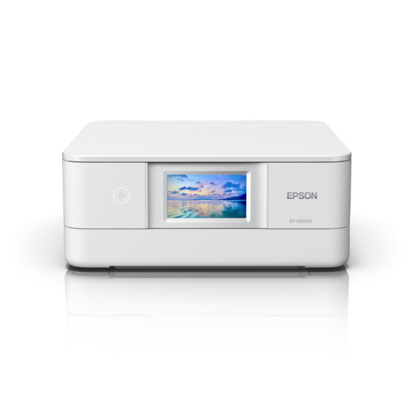 EPSON A4カラーインクジェット複合機/Colorio/6色/無線LAN/スマホ対応/両面/4.3型ワイドタッチパネル/ホワイト EP-886AW