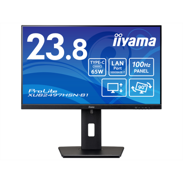 iiyama 液晶ディスプレイ 23.8型/1920×1080/HDMI、DP、USB Type-C映像出力：給電/黒/スピーカー/IPS/昇降/回転 XUB2497HSN-B1