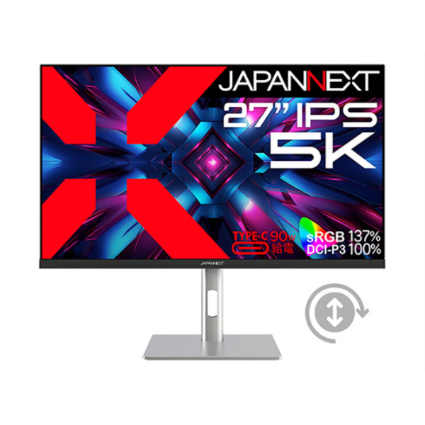 JAPANNEXT 液晶ディスプレイ 27型/5120×2880/DP×1、HDMI、Type-C/ブラック/スピーカー有/2年保証 JN-IPS275K-HSPC9