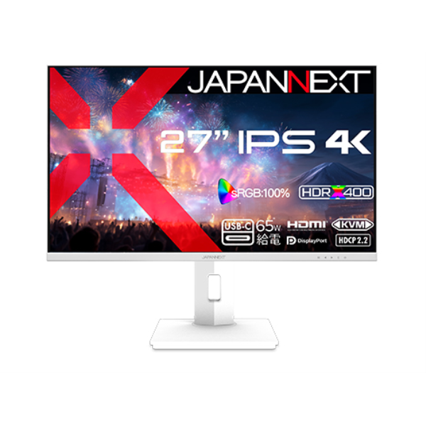 JAPANNEXT 液晶ディスプレイ 27型/3840×2160/HDMI×1、DP×1、USB-C×1/ホワイト/スピーカー有/2年保証 JN-IPS27U2-HSPC6-W