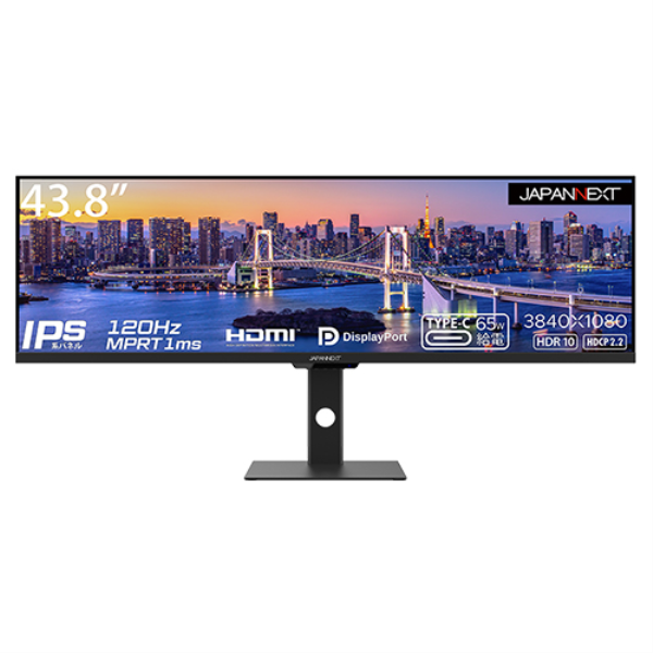 JAPANNEXT 液晶ディスプレイ 43.8型/3840×1080/HDMIx2、DPx1、USB Type-C65W給電/ブラック/スピーカー：あり JN-IPS438DFHDR400-C65W: