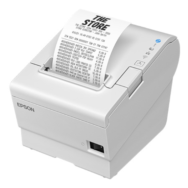 EPSON レシートプリンター/80mm・58mm/USB・有線LAN・パラレル/電源同梱/ホワイト TM887P921W: