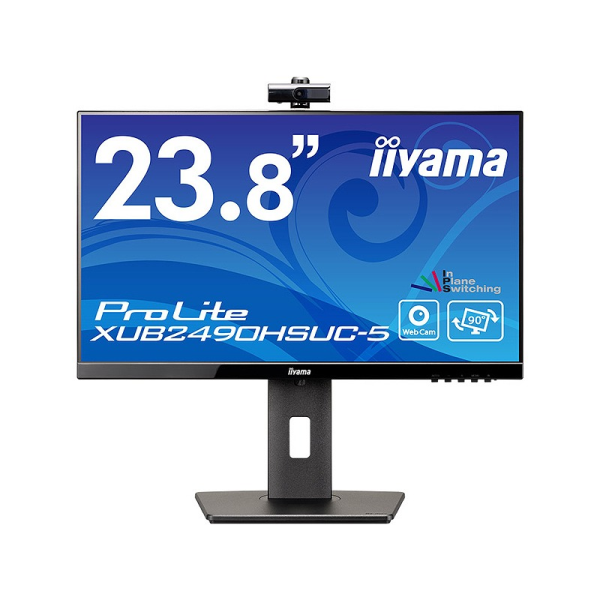 iiyama 液晶ディスプレイ 23.8型/1920×1080/D-sub、HDMI、DisplayPort/BK/スピーカー有/IPS/昇降/回転/WEBカメラ XUB2490HSUC-B5: