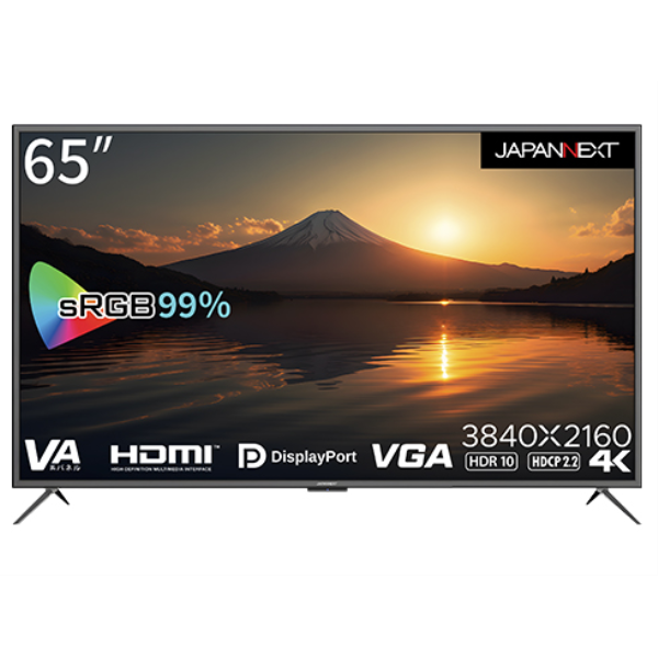 【別途送料有り】 JAPANNEXT 【法人限定】液晶ディスプレイ/65型/3840×2160/HDMI×3、DP×1、VGA×1/BK/スピーカー有 JN-V6500UHDR-N: