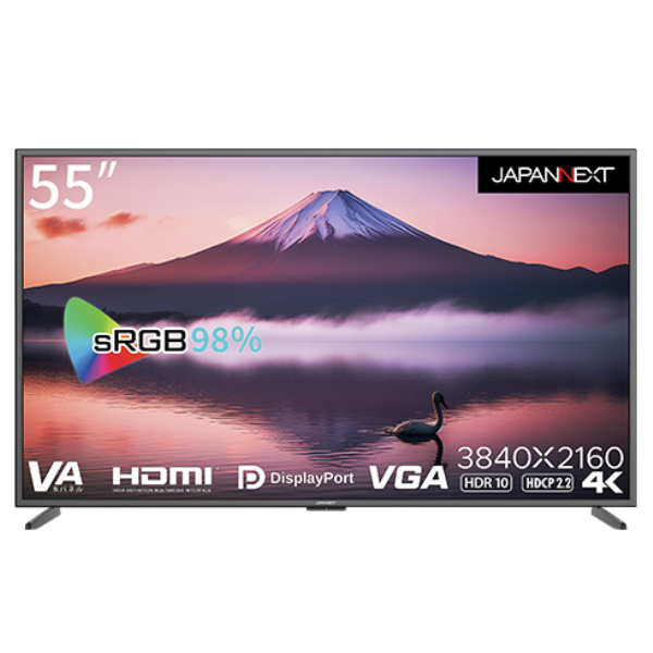【別途送料有り】 JAPANNEXT 【法人限定】液晶ディスプレイ/55型/3840×2160/HDMI×3、DP×1、VGA×1/BK/スピーカー有 JN-V5500UHDR-N: