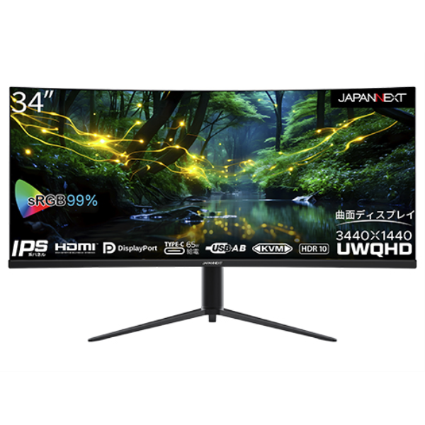 JAPANNEXT 液晶ディスプレイ/34型/3440×1440/DP×1、HDMI×1、USB Type-C×1/ブラック/スピーカー：有 JN-IPSC34UWQHDR-C65W-H: