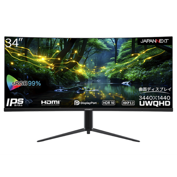 JAPANNEXT 液晶ディスプレイ/34型/3440×1440/DP×2、HDMI×2/ブラック/スピーカー：有 JN-IPSC34UWQHDR-H: