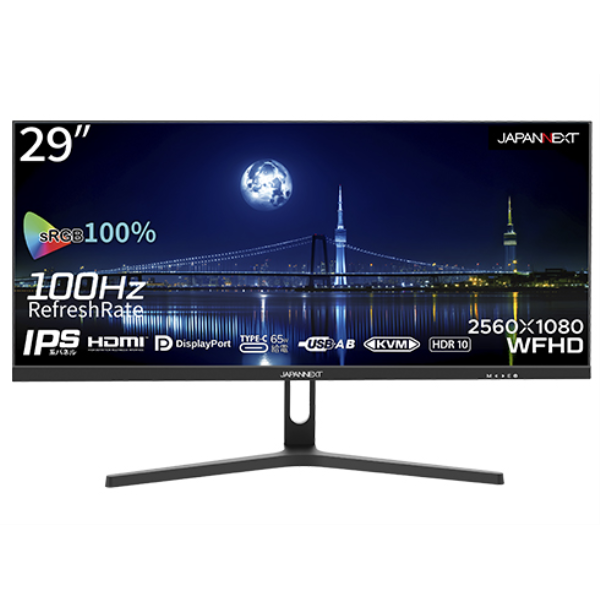 JAPANNEXT 液晶ディスプレイ/29型/2560×1080/DP×1、HDMI×1、USB Type-C×1/ブラック/スピーカー：有 JN-IPS291WFHDR-C65W: