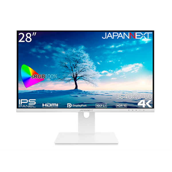 JAPANNEXT 液晶ディスプレイ 28型/3840×2160/HDMI×2、DP×2/ホワイト/スピーカー無/1年保証 JN-IPS28UHDR-W:
