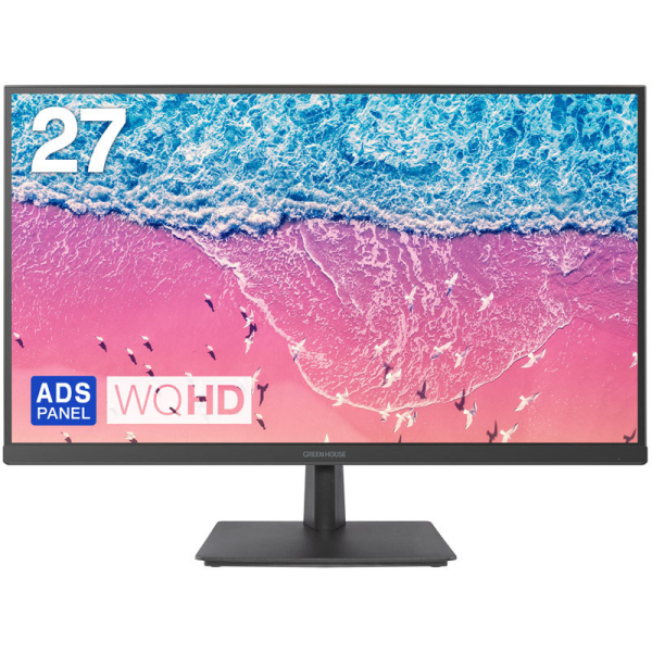 グリーンハウス 27型ワイド液晶ディスプレイ/2560×1440/HDMI、DP/BK/スピーカー/5年保証/ADSパネル GH-LCW27WB-BK: