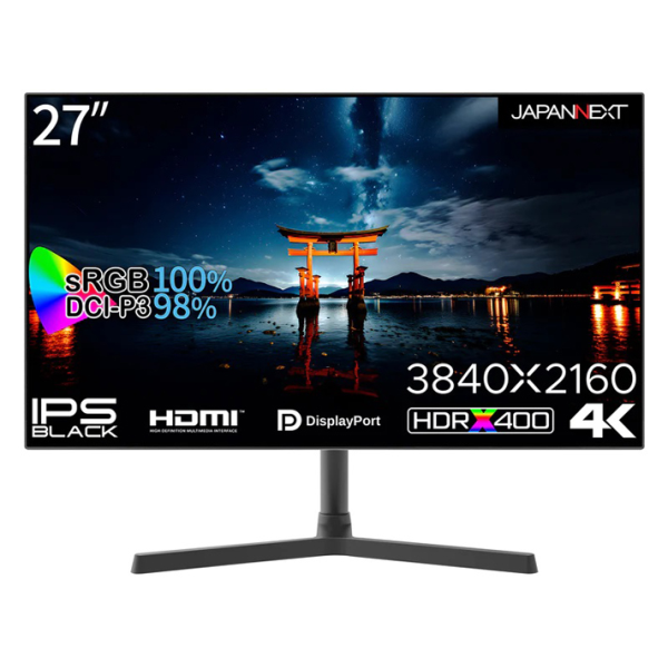 JAPANNEXT 液晶ディスプレイ 27型/3840×2160/DP×1、HDMI×2/ブラック/スピーカー：有/1年保証 JN-27IPSB4FLUHDR: