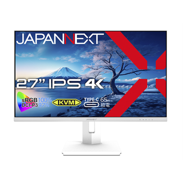 JAPANNEXT 液晶ディスプレイ 27型/3840×2160/DP×1、HDMI×1、USB-C×1/ホワイト/スピーカー有/1年保証 JN-IPS27UHDR-C65W-HSP-W: