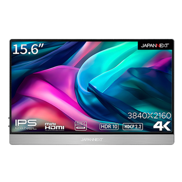 JAPANNEXT 液晶ディスプレイ 15.6型/3840×2160/miniHDMI×1、USB Type-C×2/シルバー/スピーカー：有/1年保証 JN-MD-IPS1561UHDR: